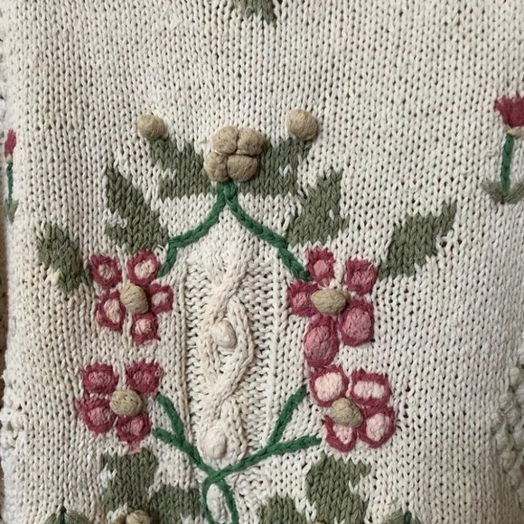 Vintage Jessica Floral  Cottagecore granny 3D Knit Sweater - Picture 3 of 5